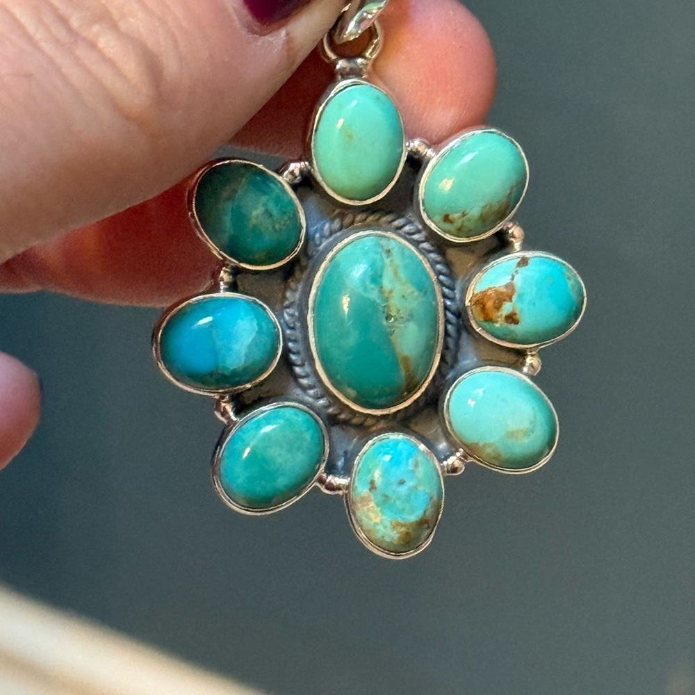 Sterling silver genuine Turquoise cluster Pendant - Picture 2 of 4